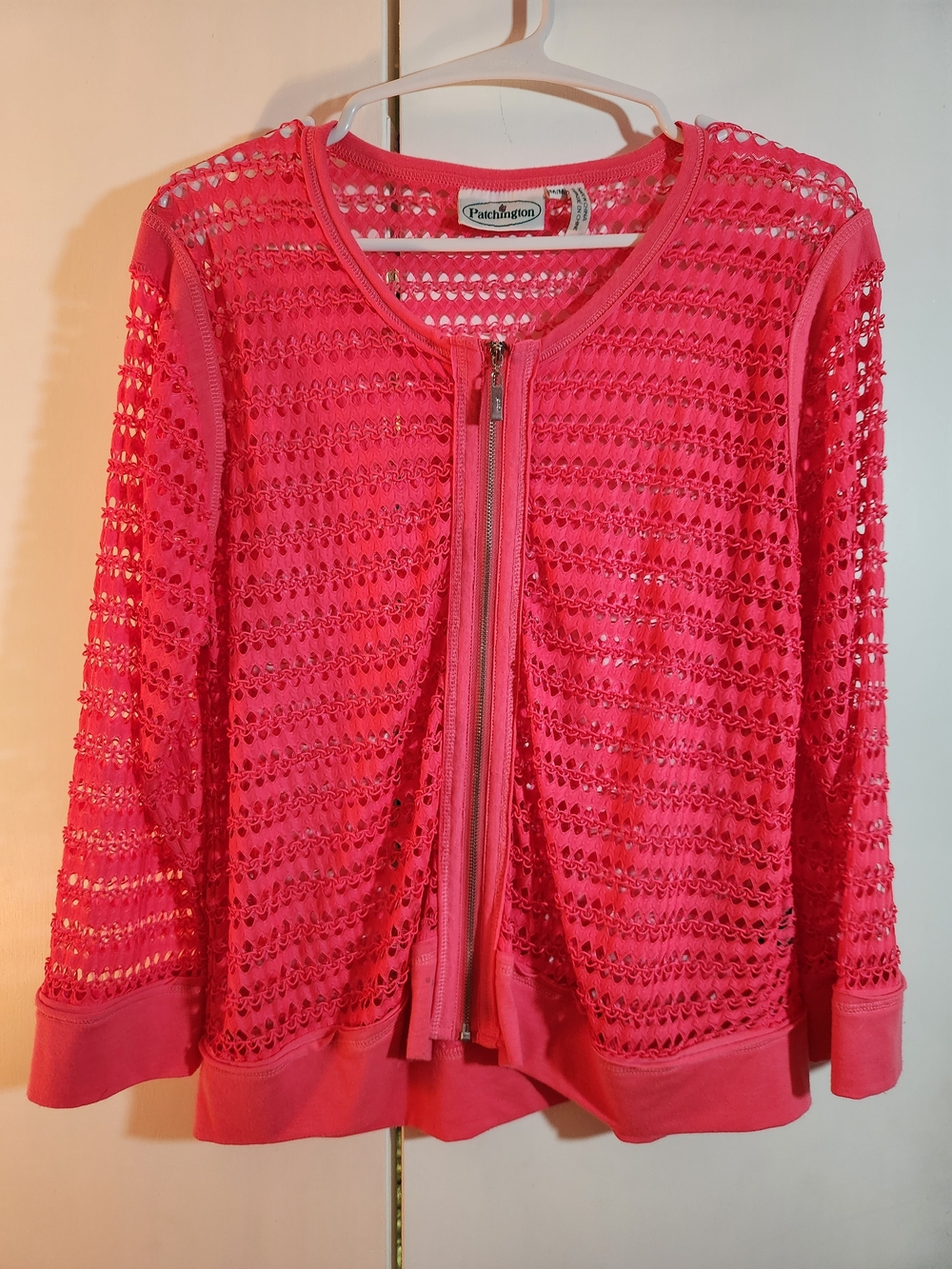 Patchington Women’s Open-Knit Zip Cardigan - Hot Pink